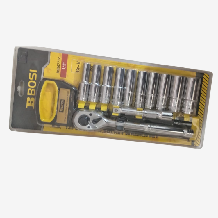 Coffret Clé à Cliquet BOSI 1/2" avec Douilles Longues CR-V – Jeu de 12 Pièces Professionnel