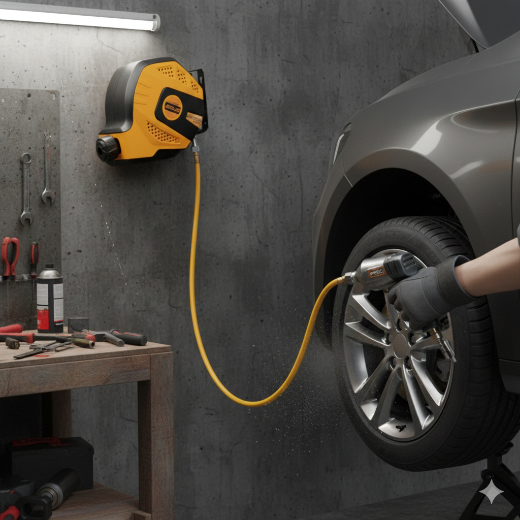 Enrouleur de Tuyau Pneumatique DINGQI – 10 m / 20 m PU Mesh Rétractable