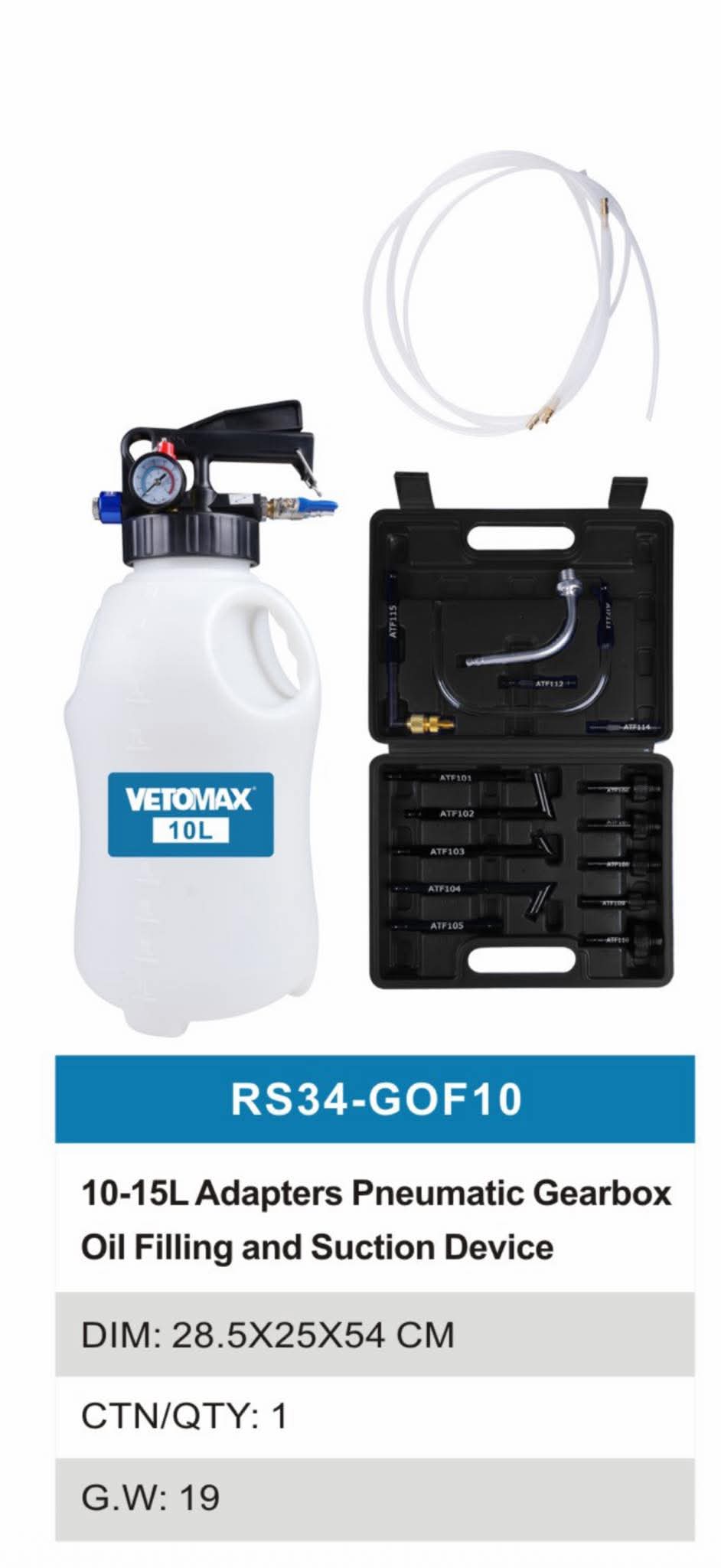 RS34-GOF10 – Appareil pneumatique de remplissage et aspiration huile boîte de vitesses 10–15L