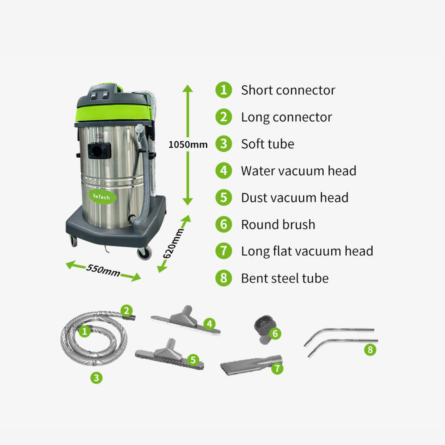 Aspirateur industriel sec et humide HT80-3 – 80L, double moteur pour eau, poussière, acide et huile