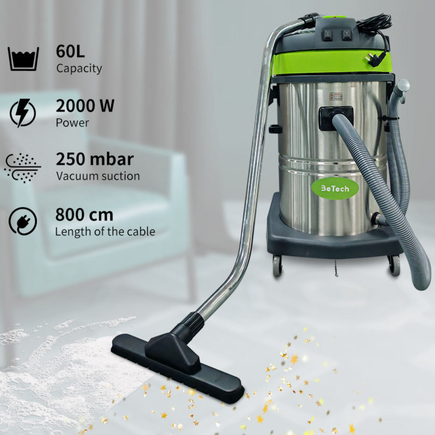 Aspirateur industriel sec et humide HT80-3 – 80L, double moteur pour eau, poussière, acide et huile