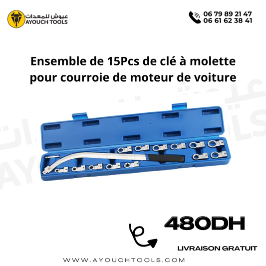 Ensemble de 15Pcs de clé à molette pour courroie de moteur de voiture