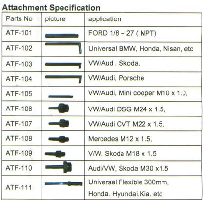 Extracteur & Distributeur ATF Pneumatique 6L – Kit 14 Adaptateurs