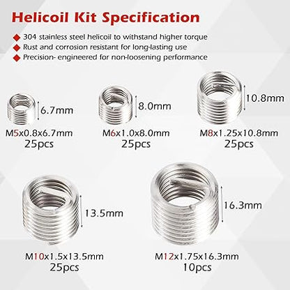 Kit Réparation Filetage 131PCS – Helicoil M5–M12
