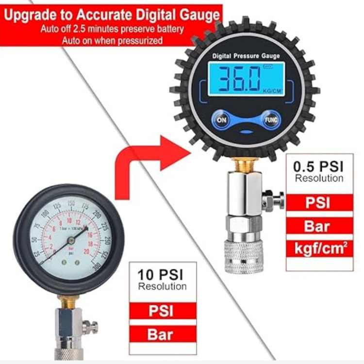 Testeur de Compression Moteur Digital 200 PSI – Kit Essence avec Adaptateur