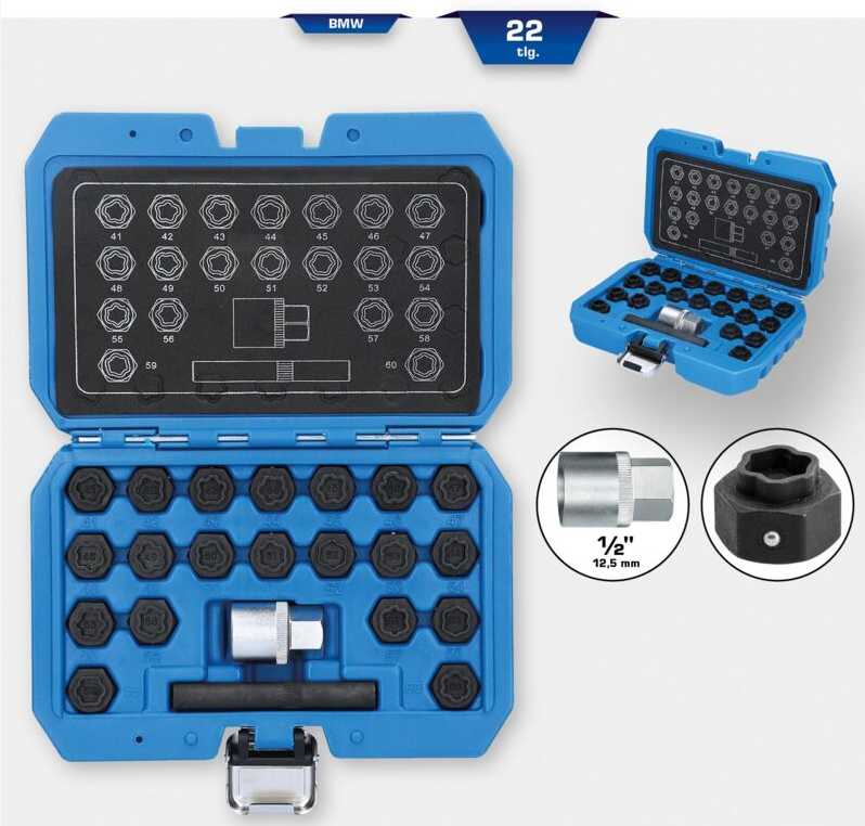 Brillant Tools Assortiment de douilles pour antivols de roue BMW 22Pcs
