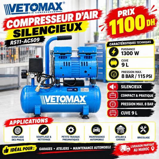 RS11-ACS09 COMPRESSEUR D'AIR SILENCIEUX 9L