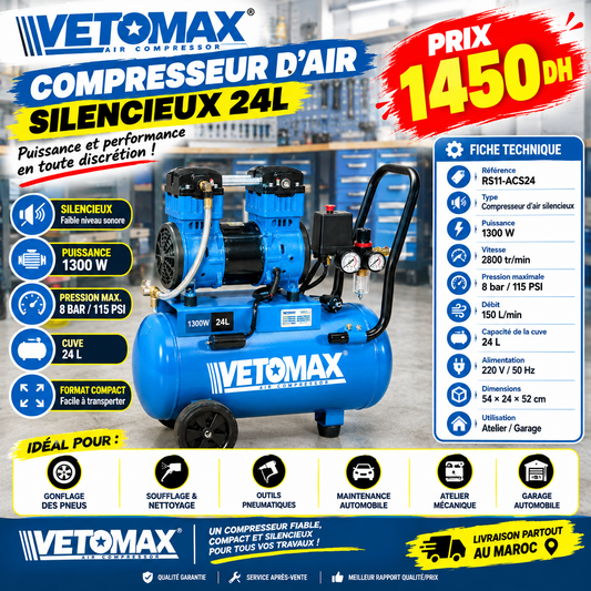 RS11-ACS24 COMPRESSEUR D'AIR SILENCIEUX 24L