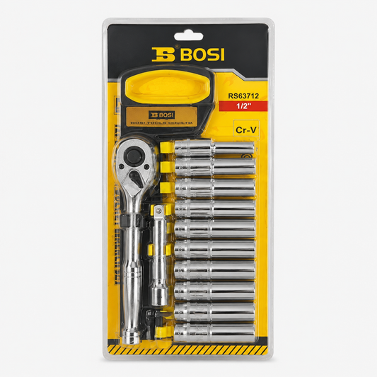 Coffret Clé à Cliquet BOSI 1/2" avec Douilles Longues CR-V – Jeu de 12 Pièces Professionnel