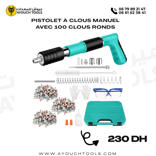 Pistolet à Clous Manuel avec 100 Clous Ronds