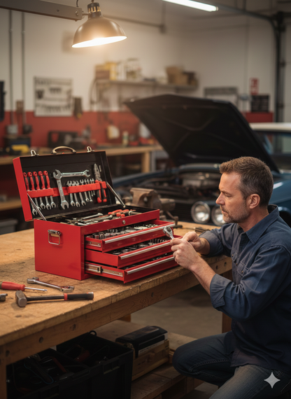 Coffre à Outils Métallique 4 Tiroirs – Portable en Acier Rouge 20,3"