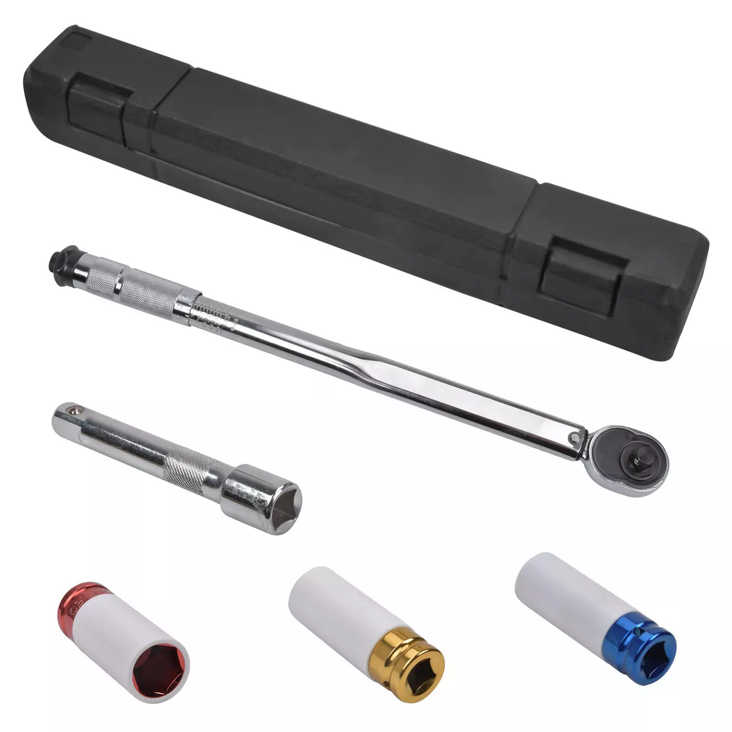 Clé Dynamométrique 1/2" 40–210 Nm – Coffret avec Douilles Bougie 17, 19 et 21 mm