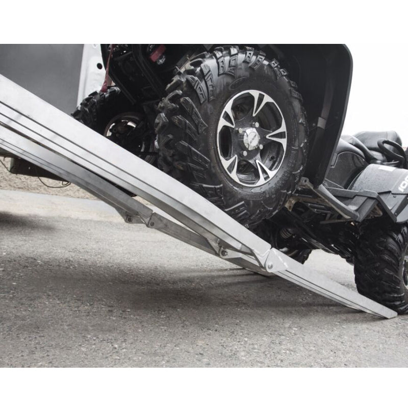 Rampe arquée en aluminium robuste à deux sections pour ATV/UTV – Argent, pliable pour remorque, moto et pickup.