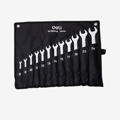 Set de Clés Mixtes Deli DL130012A – Jeu de Clés Plates et à Œil en Acier Chrome Vanadium | Outils Mécanique Professionnels Auto
