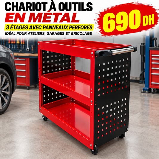Chariot à roulettes mécanique 3 étages avec rangement outils  WJS-C0302