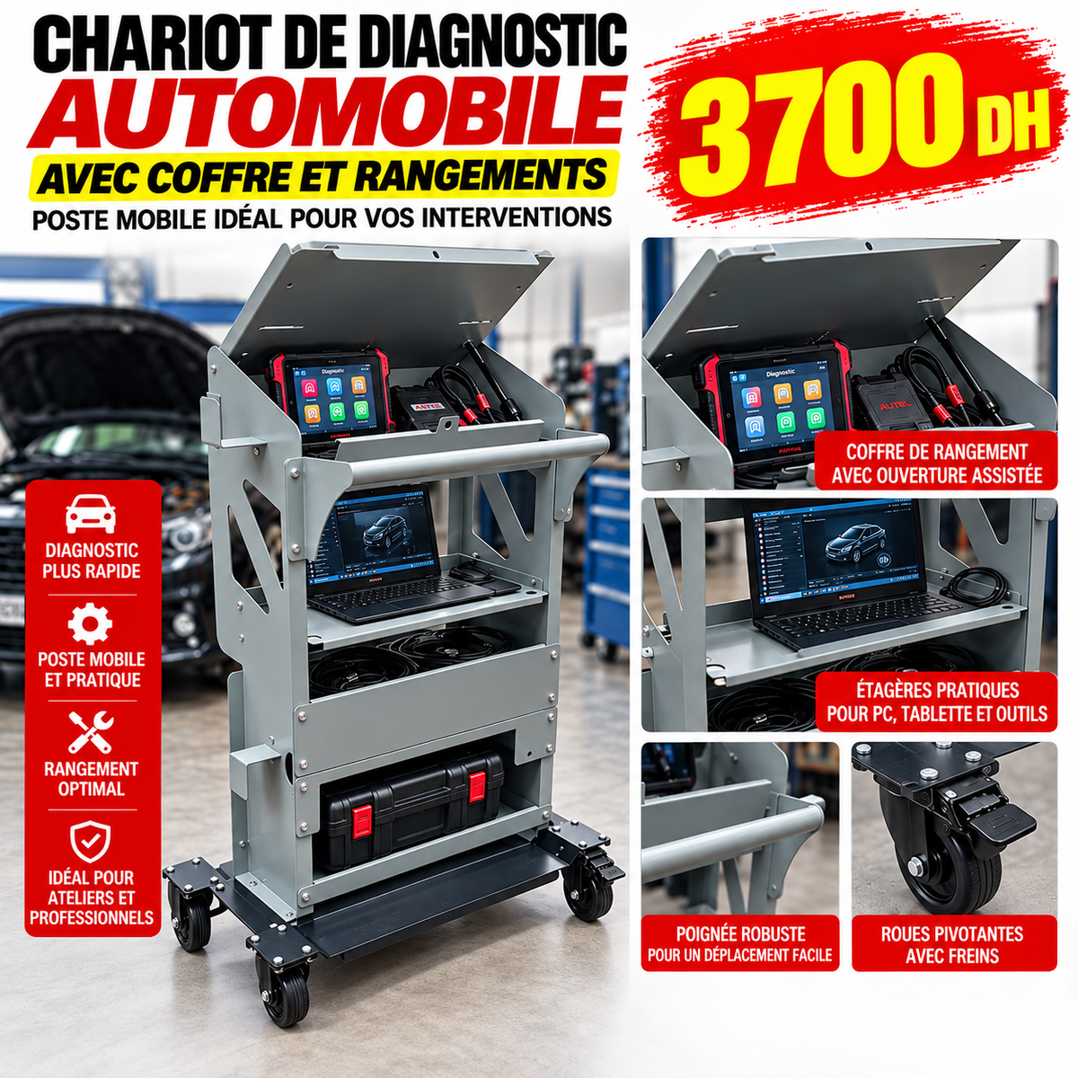 Chariot à outils pour diagnostic automobile sur roues AH-009