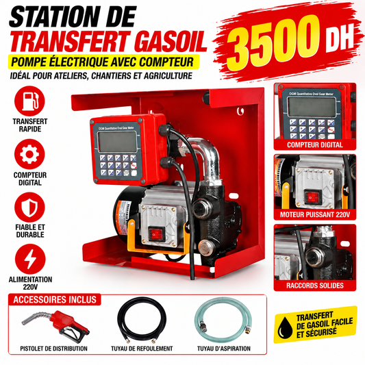 pompe de transfert électrique  avec un compteur digital pour le gasoil, l'huile et le carburant