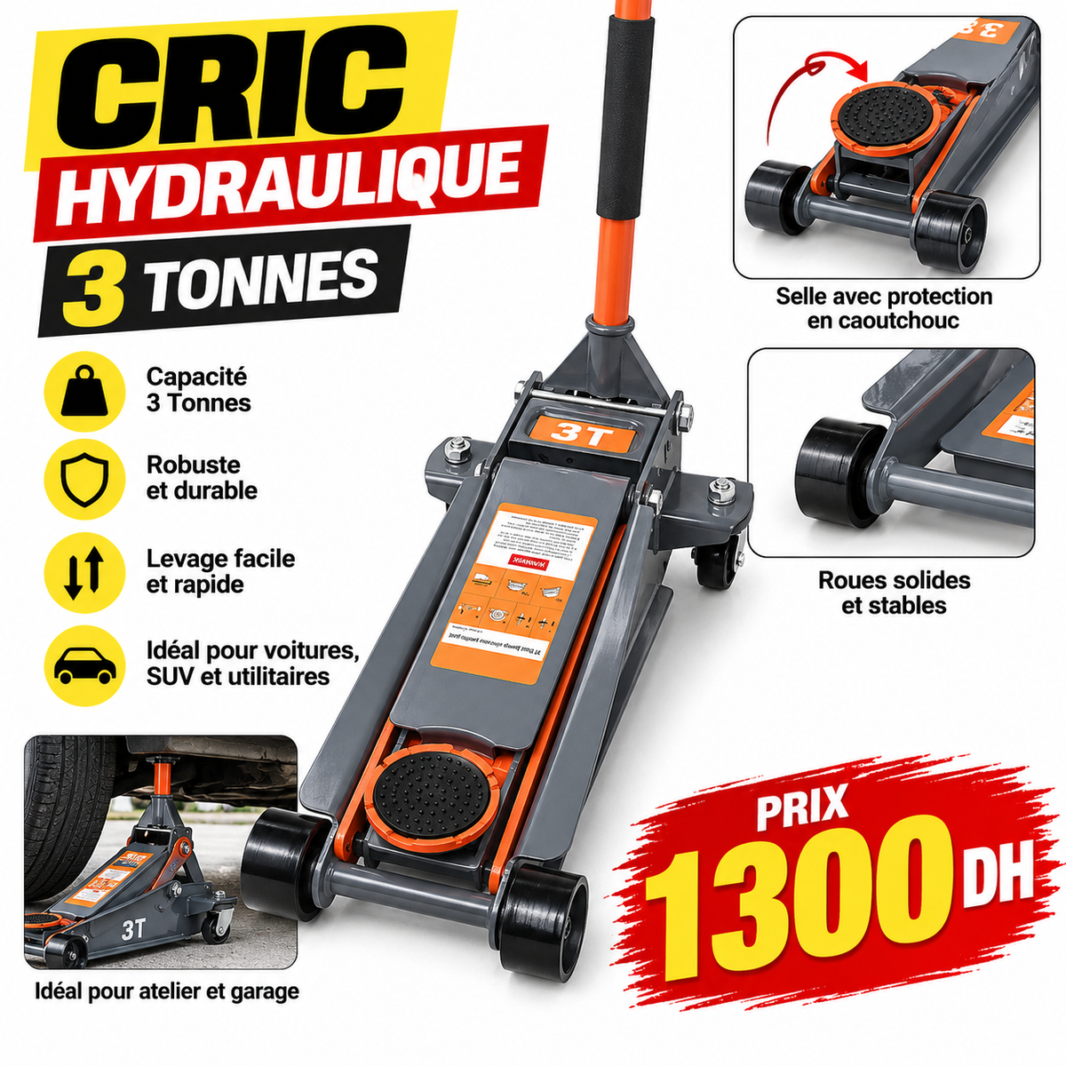 Cric Hydraulique 3 Tonnes – Professionnel pour Voitures et SUV yz4006
