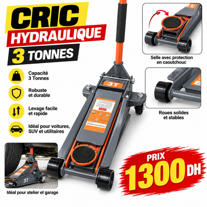 Cric Hydraulique 3 Tonnes – Professionnel pour Voitures et SUV yz4006
