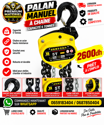 Palan manuel à chaîne 5 tonnes – Chaîne 03 mètres