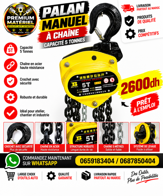 Palan manuel à chaîne 5 tonnes – Chaîne 03 mètres