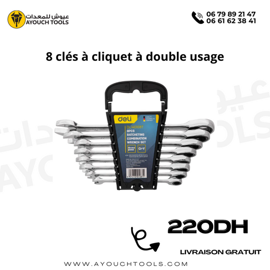 8 clés à cliquet à double usage