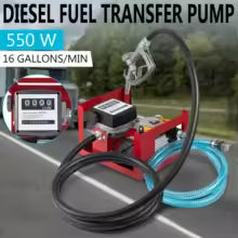 Pompe de Transfert Électrique de Carburant 550W – Kit Diesel / Essence avec Tuyau 13' et Pistolet