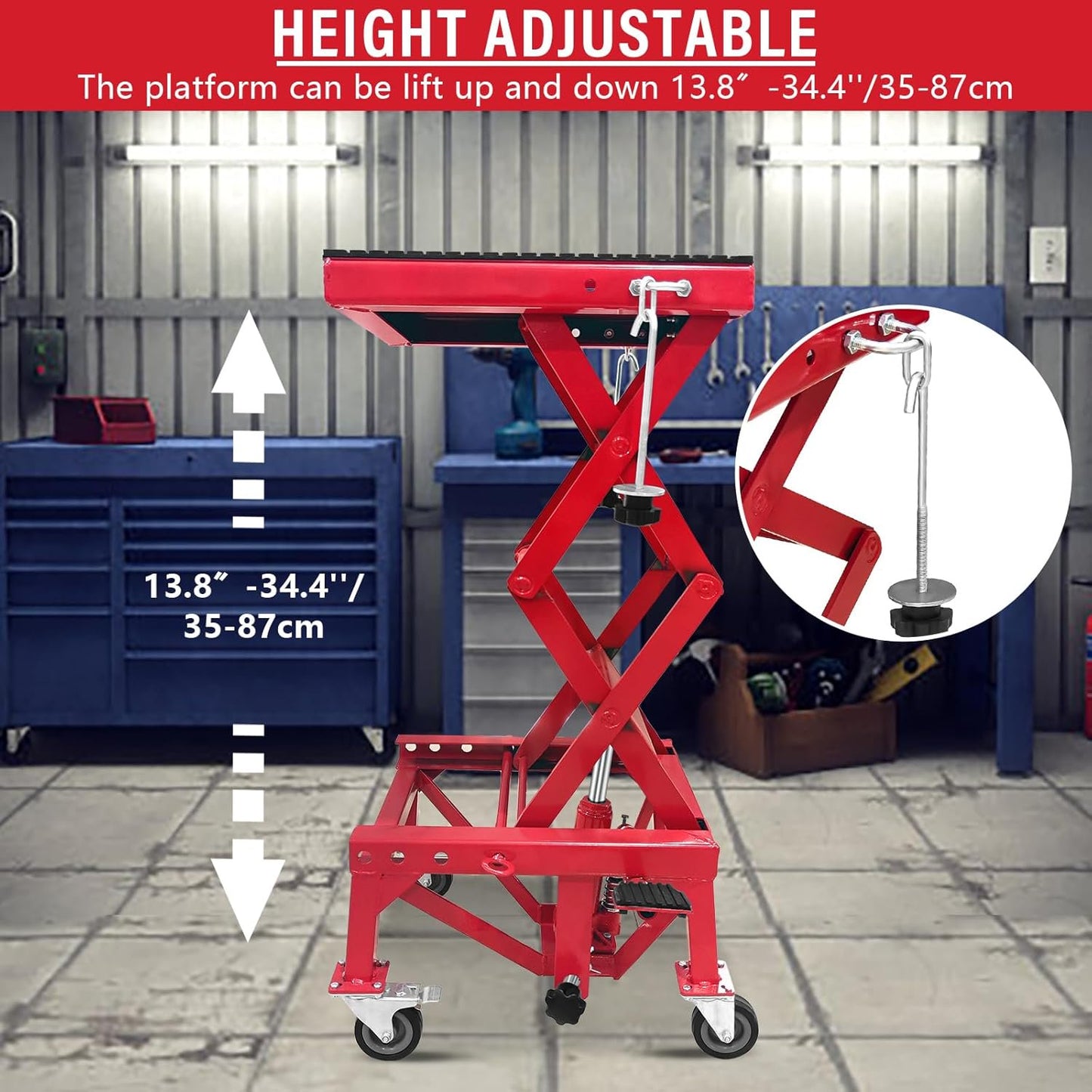 Table Élévatrice Hydraulique Moto 500 LBS – Cric Moto ATV à Pédale avec Roues