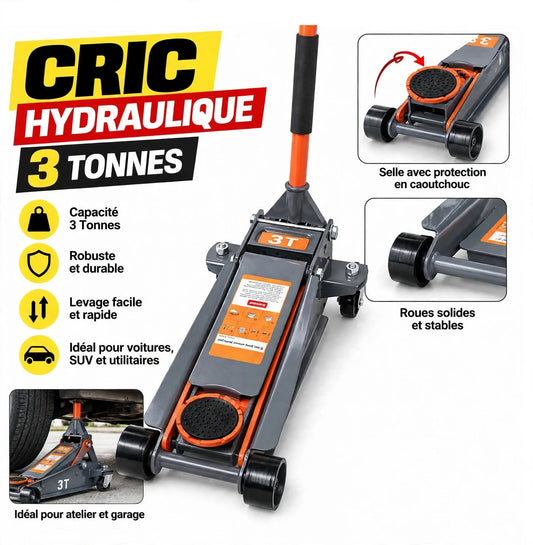 Cric Hydraulique 3 Tonnes – Professionnel pour Voitures et SUV yz-4006