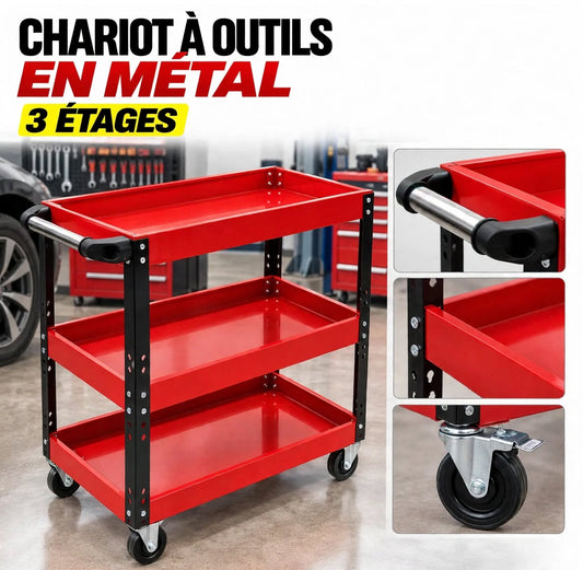 Chariot à Outils Rouge en Métal 3 étages WJS-C0301