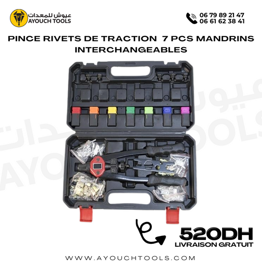 Pince rivets de traction  7 pcs Mandrins interchangeables